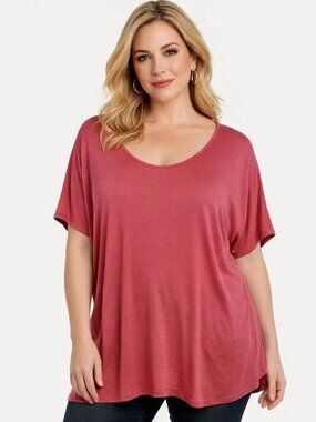 Adrienne Vittadini Silky Modal Coral Pink Lagenlook Top XL Soft Chic Resort Styl